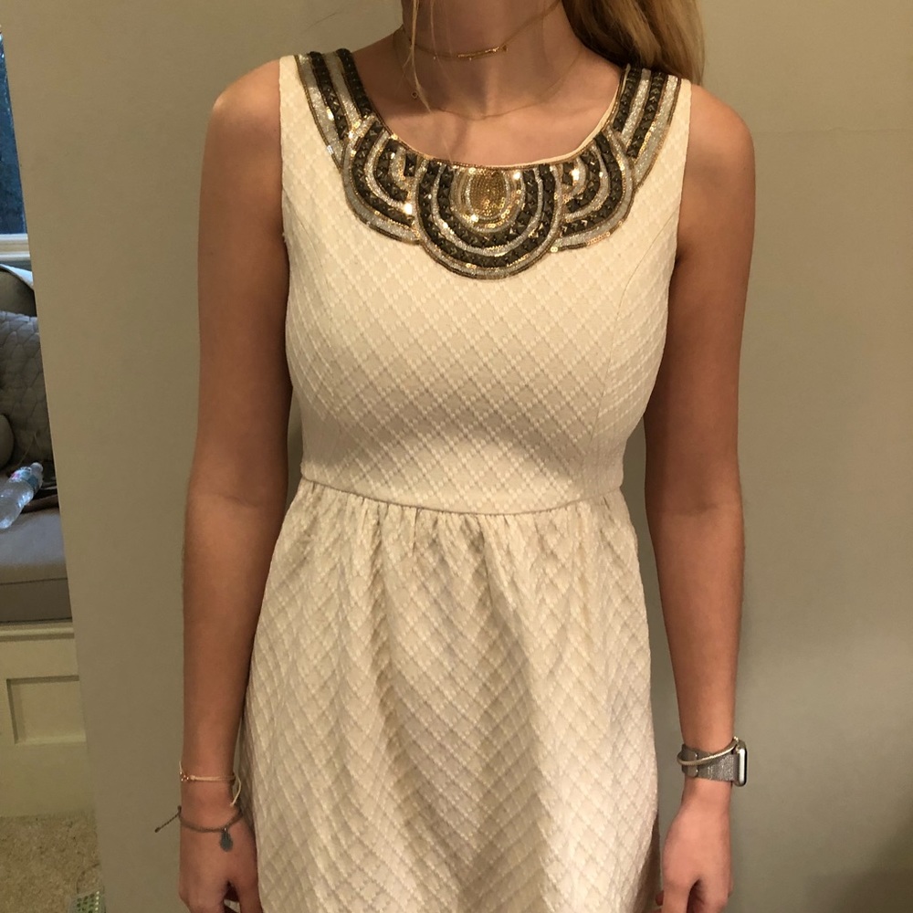 Francesca’s high neck cream dress